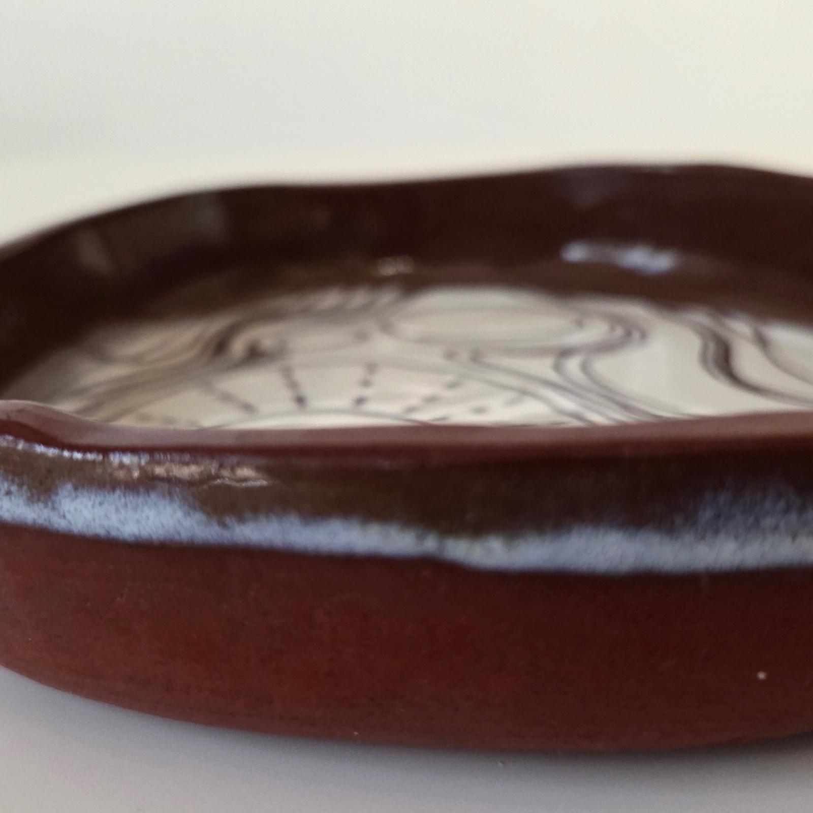 Red Sunshine Carve- Small Blate -Blue Rim by Christine Van Ommeren